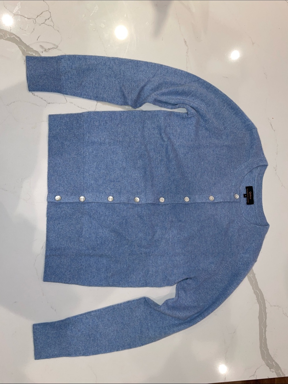 Quince Light Blue Button-Front Cashmere-Blend Cardigan